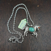 BIG MEN'S VINTAGE Natural Turquois 925 SILVER Horse Shape Pendant Necklace